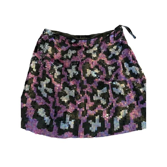 NWT Nicole Miller Collection Sequin Mini Skirt Pink Black Size 0 Retail $290 - Picture 1 of 16